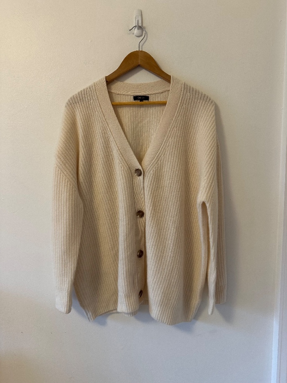 Quince Cashmere Oversized Boyfriend Cardigan Sweater in Cream | Size Small